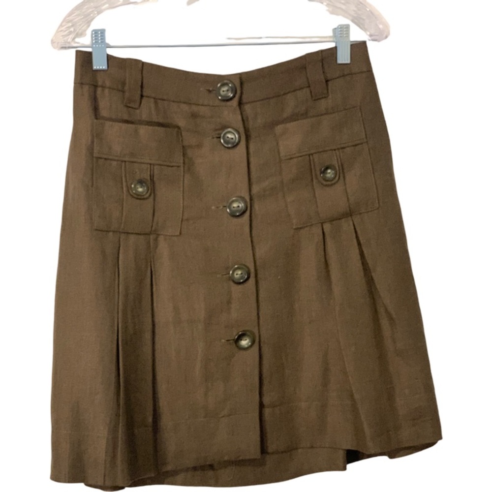 MNG by Mango Skirt 100% Linen Button all around  Pleats front pockets, wide hem